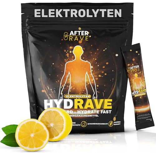 Hydrave Elektrolyte ohne Zucker mit Magnesiumcitrat 650mg + L Arginin 3000mg + Citrullin 2600mg | Pre Workout Booster + Anti Kater Mittel + Music Festival & Rave Hydration (16 Sticks Zitrone)