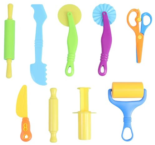 Pcone Kon Knete Zubehör 9-Teiliges Set, Knetwerkzeug Für Kinder Ab 2 Jahren, Ideal Für Familienküche Und Kindergartenaktivitäten, Knetwerkzeug Ab 2 Jahre (Farben Zufällig)