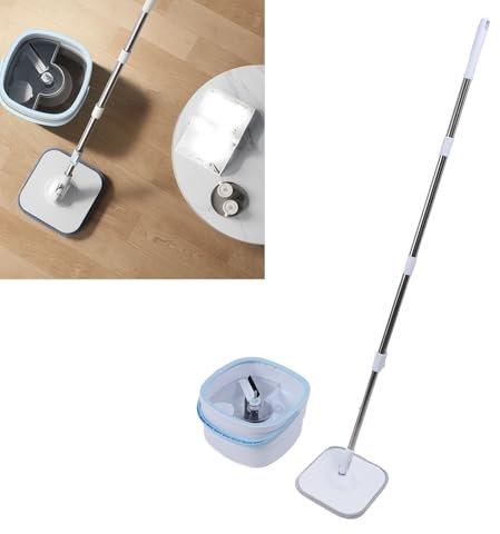 Mop y Cubo de Spin, Mops de Limpiador de Piso de Trapeador Cuadrado de 360 ​​Grados con el de Agua de la Separación y el de Agua Limpia para el Spin