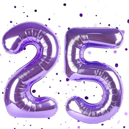Palloncino lila con numeri 25, colore lilla, 101 cm e 5 palloncini elio, 25 palloncini elio, 25 compleanno per 25 anni e 52, decorazione compleanno per bambini e bambine