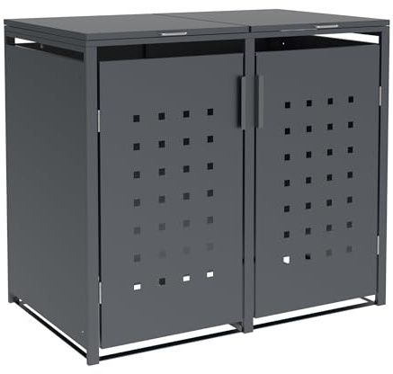 DEGAMO Mülltonnenbox 2-er Mülltonnenhaus Trier für 2X Tonnen 120 und 240 Liter, Stahl verzinkt, Farbe anthrazit