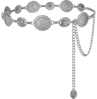 WANTUSHUI Mittelalter Gürtel Damen Taillenkette, Metall Kettengürtel Silber, Taillengürtel damen Silber, Bundkette, Vintage Kleid Taille Kette Oval, Chain Bel (Stil 1 Silber)