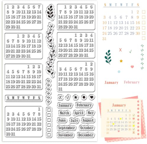 craspire Kalender Stempelblätter Wiederverwendbar Transparent Gummi Planer Woche Monat Datum Zahl Januar Dezember Silikonstempel Siegel Für DIY Scrapbooking Kartenherstellung Papier Tagebuch Foto