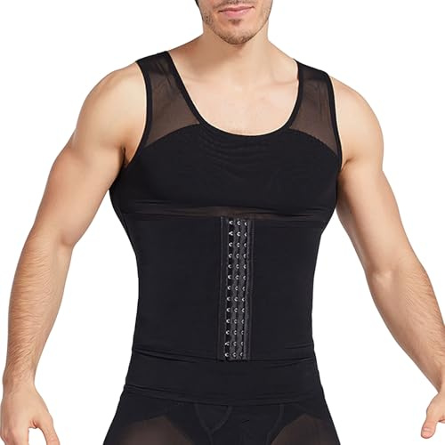 Mayoii Camisa de compresión para hombre con ganchos frontales, moldeador de cuerpo adelgazante para hombre, chaleco ajustado para entrenamiento de cintura, control de abdomen, chaleco de compresión