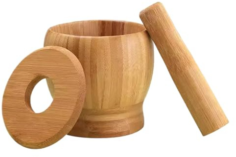 Bam Boo Mortar And Pestle Set, Wooden Seasoning Crusher, Manual Garlic Grinder, Classic Wooden Mortar And Pestle Set, Efficient Manual Grinding Tool, Wood, For Kitchens, Travel, Or Herbals Prep