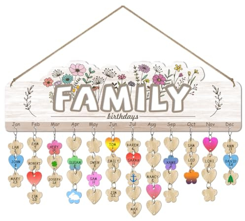 arricraft 1 ensemble de Plaques de Rappel D'Anniversaire 40x12cm Familiales en Bois Calendrier Mural à Motifs de Fleurs Sauvages 100cm avec étiquette pour Décoration de Fête D'Anniversaire
