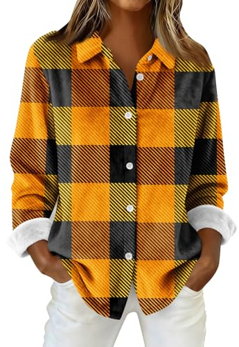 Chemises à Manches Longues pour Femmes Blouse en Molleton à Carreaux Tops décontractés en Flanelle pour Femmes