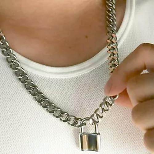 Collana con Lucchetto Partner Ciondolo con Lucchetto Catena barbazzale in Acciaio Inossidabile ad Incastro