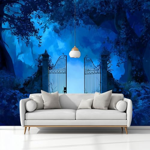 Carta da Parati Fotomurale XXL 200 x 140 cm, Blu Poster Murale 3D in Tessuto Non Tessuto per Parete TV Corridoio e Soggiorno, Decorazione Interni di Grande Impatto Fantasia Fiabe Foreste Porte Magiche