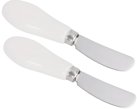 Yosoo Health Gear 2 St Smörspridare i Rostfritt Stål Smörkniv med Keramiskt Handtag 5,2 Tums Livsmedelsgodkänd ost- och Syltspridare för Bagels Bakning i Köket (Vit)