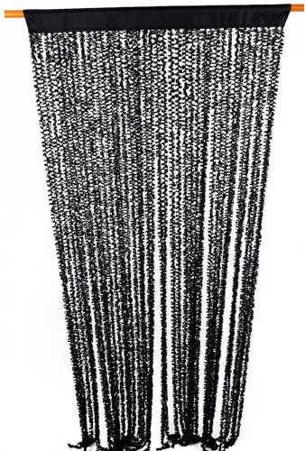 HAB & GUT -DV101- Flauschvorhang Türvorhang schwarz 90/200cm Raumteiler, Sichtschutz für Balkon/Terrassentür Insektenschutz Chenille