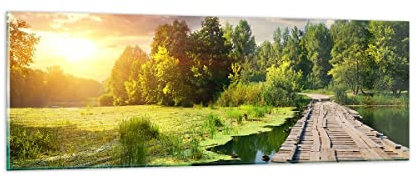 Panorama Bilder auf Glas Architektur Promenade Schwan Landschaft Glasbild 90x30cm Wandbilder Dekoration Wohnzimmer Schlafzimmer Küche Klein Wanddeko Wand Kunstdruck Art Modern GAB90x30-3179
