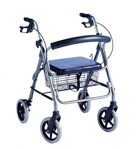 easyReha-L.56 Leichtgewicht Rollator,Farbe silber,höhenverstellbare Schiebegriffe, incl. Korb und Stockhalter
