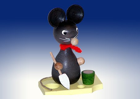 Rudolphs Schatzkiste Ganzjahresdekoration Maus auf Käse mit Schaufel und Eimer Höhe 7cm NEU Figur Frühling Seiffen Erzgebirge Holz Rauchfigur Dekoration Weihnachten Deko