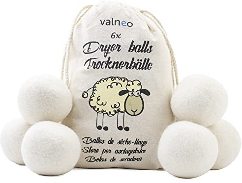 VALNEO 6 Dryer Balls 100% Made from Natural Sheep Wool - for Tumble dryers, Gentle to Your Laundry, Saves time and Energy, Wool Dryer Balls