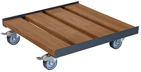 WAGNER Pflanzenroller Fortis Basic 38 x 38 x 9,5 cm I Blumenroller für Außenbereich + Innenbereich I Kübelroller aus Thermo-Holz/Metall I 2 Total-Feststeller I Tragkraft 200 kg I Made in EU -20702001