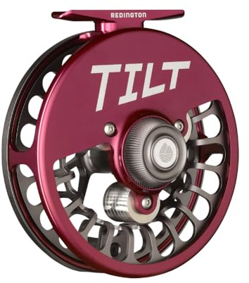 Redington Tilt Euro Nymph Reel - 2-5 Fly Reel for Euro Nymph Fishing - Large Arbor Design - Smooth Drag - Removable Weights for Perfect Balance on Any Fly Rod - 100yds/20lb Capacity - Garnet/Gunmetal