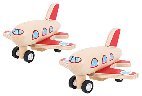 Bigjigs Toys Wooden Pull Back Toy Aeroplanes (2 pk) - Aeroplane Toys for 2 Year Olds +, Ideal Affordable Stocking Fillers & Pocket Money Toys