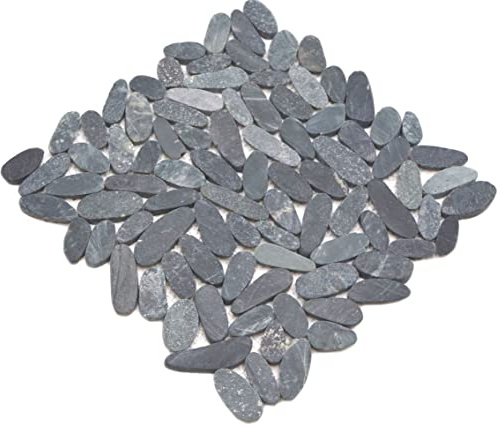 Mosaik Kiesel geschnitten grau schwarz Flusskiesel Steinkiesel Kieselmosaik Mosaikstein Duschwand Duschtasse, Steingröße: 30-70x8mm, Mattengröße: 305x305 = 0,09 qm - 1 Matte