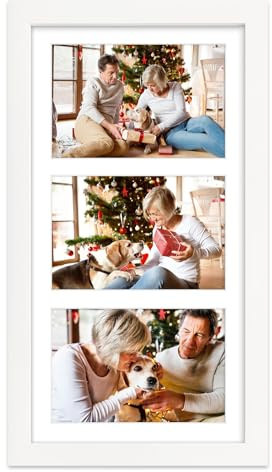 Golden State Art, 5x7 Collage Picture Frame, Fit Three 5x7 Photos, Solid Wood with Real Glass, Horizontal Vertical for Wall Mounting, 1 Pack, White