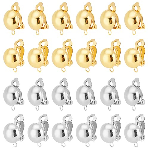 PH PandaHall 40Pcs 2 Farben Messing Clip-On Ohrring Konverter Halbrunder Ohrclips Komponente Mit Einfacher Offener Schleife Für Nicht Durchbohrte Ohren Schmuckherstellung