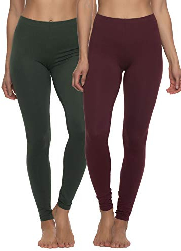 Felina Velvety Super Soft Lightweight Style 2801 Leggings 2-Pack - for Women - Yoga Pants, Workout Clothes (Wine Hunter Green, Large)
