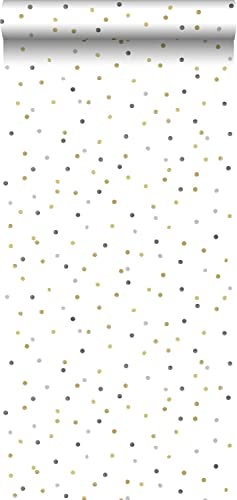 Esta Home Tapete Punkte Gold, Hellgrau und Dunkelgrau 53 cm x 10.05 m