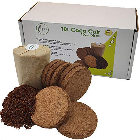 Coco Coir 10 Litres | Natural Compost | Organic Coconut Fibre Growing Media | Convenient Easy to Use 10cm Compressed Soil Discs | Plastic Free Box Packaging