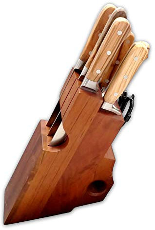 DUE BUOI Ceppo Professionale in Legno - COLTELLI Manico OLIVO