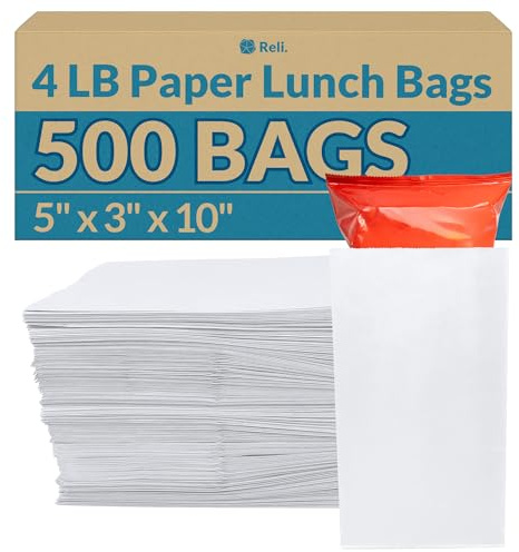 Reli. White Paper Bags | 500 Count | Paper Lunch Bags Ideal for Small Lunches and Crafts | Perfect for Sandwiches and Snacks