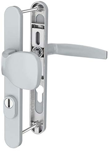 Schmalrahmengarnitur mit Kernziehschutz Silber PZ Langschild Wechselgarnitur 92mm Türdrücker Haustüre Nebeneingangstüre (Knopf/Drücker, Türstärke 39-54mm)