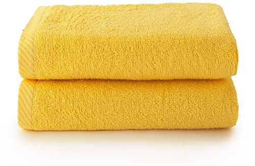 Top Towel - Plus - Large Bath Towels - Bathroom Towels - 2 Face or Bidet Towels - 30 x 50 cm - 100% Cotton - Lemon