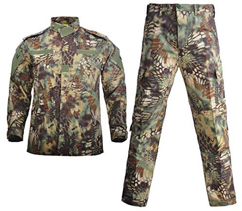 Sanykongy Herren Militär Paintball Anzug Taktische Jacke Camping Jagd Sicherheit Kostüme Mantel Hosen Set, Grüner Python, 34-37