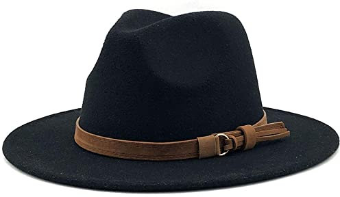 QBQZXAOSOWH Fedora Trilby Wildleder Tfedora Hut Jazz Damen Hüte Breite Krempe Westernhut Herren 56-58Cm Schwarz