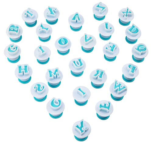 26 moldes de cortador de galletas con letras del alfabeto y émbolo para decoración de cupcakes, fondant, molde para hornear en relieve, para bodas, fiestas de Navidad, decoración de pasteles