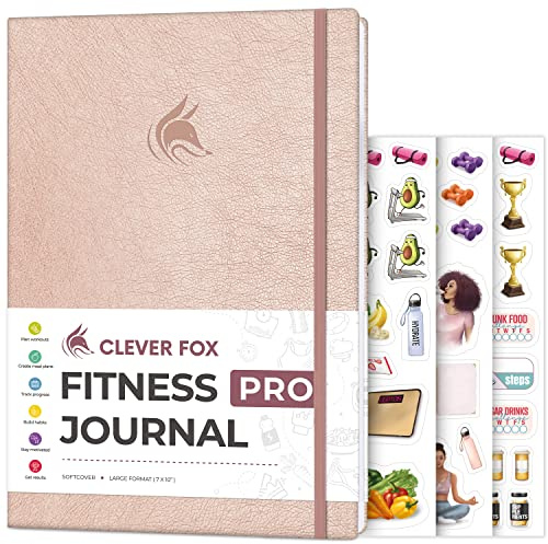 Clever Fox Fitness Journal PRO, Men & Women, Workouts, Meals, Rose Gold