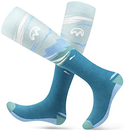 OutdoorMaster 2 Paar Skisocken für Damen, Winter Snowboarding Atmungsaktive Thermische Socken für Outdoor-Sportarten mit Über die Wade Design/Anti-Rutsch-Bündchen