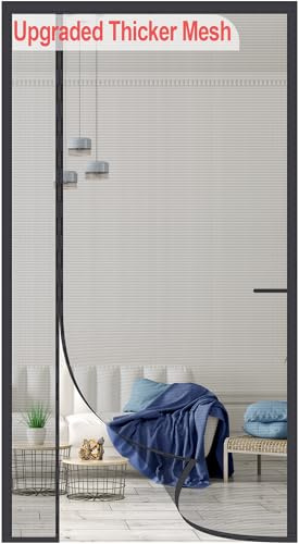 Okayavo Upgraded Magnetic Screen Door Thicker 255g/㎡ Reinforced Mesh,Reversible Left Right Side Opening,Fit Door Size 32 x 80 Inch,Retractable Mosquito Net for Door,Mesh Insect Screens not of Metal