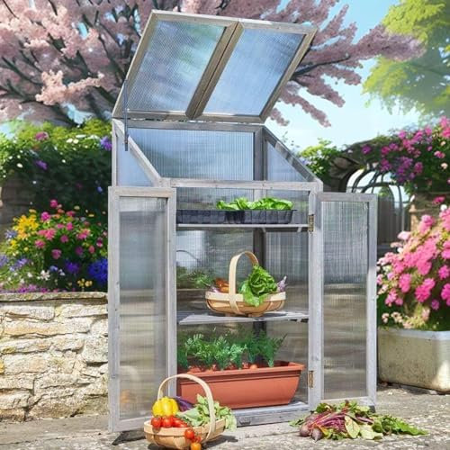 BONAFIDE Wooden Mini Greenhouse Cold Frame Small Greenhouse For Small Garden Cold Frames Sunshine Room Rack for Outdoor Indoor Use (51 x 69 x 120 cm)