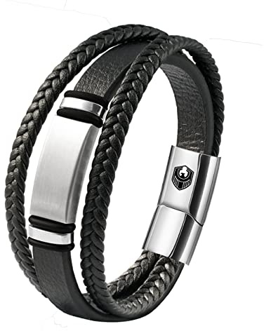 SHIEAGLELD Lederarmband Herren, Armband Herren, Armbänder für Herren, Männer Geflochten Leder mit Edelstahl Magnetverschluss, Exklusiver Schmuckschatulle, Valentinstag Weihnachten Geschenke Idee