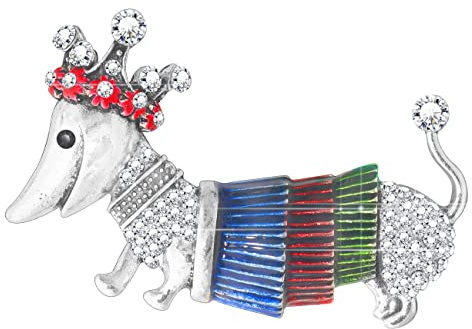 KristLand Vintage Tier Brosche Strasssteine Dackel Hund Pin Emaille mit Kristallen für Frauen Männer Halloween Weihnachten Outfits Geschenk Box Rot