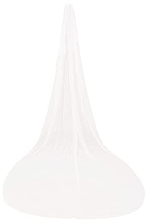 Ribbon Wrapped Edge Cathedral Wedding Veil with Comb One Layer 1 Tier Simple Elegant Bridal Hair Accessory (118 inches, Offwhite)