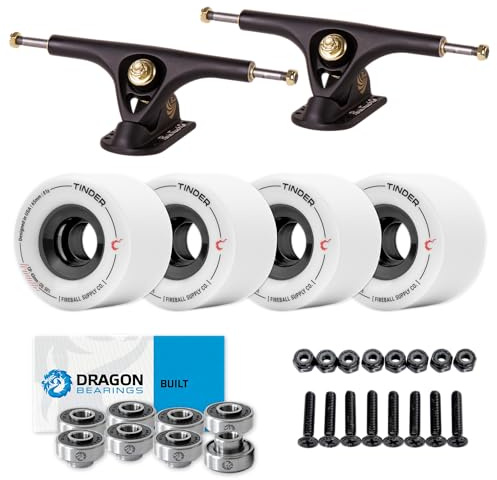Paris V2 50° Longboard Skateboard Trucks Bundle - Set of 2 Longboard Trucks with Tinder 60mm Longboard Wheels & Bearings for Cruising & Carving (White, 180mm / 65mm)