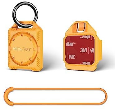 PROfezzion för AirTag-hållare Air Tag-fodral med nyckelring, ögla-rem och 3M självhäftande fäste för nyckelring, hundkrage, barn, väska, cykel, bil och mer, IPX8 vattentät, heltäckande och diskret