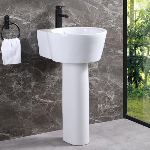 Lavabo sur pied en céramique blanc, lavabo de salle de bain sur colonne avec trop-plein, lavabo sur pied pour balcon de vestiaire, lavabo sur colonne de salle de bain, balcon de maison extérieur