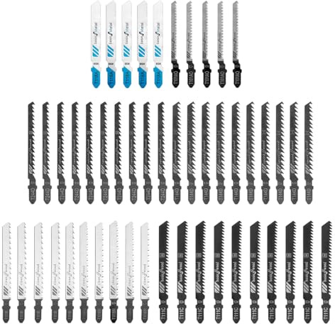 Treki 50 Professional Stichsägeblätter Holz Set T-Schaft Sägeblatt für Stichsäge, Universal Stichsägeblatt für Holz, Kunststoff und Metall T118A/T101AO/T101B/T101BR/T111C/T144D/T244D