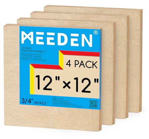 MEEDEN Unfinished Wood Canvas Board: 3/4” Deep 12x12” Wooden Canvas Panel Pack of 4 - Blank Cradled Wood Art Board for Painting | 3/4 Deep Wooden Panel Board, Blank Cradled Wood Art Board for Painting - Rectangle