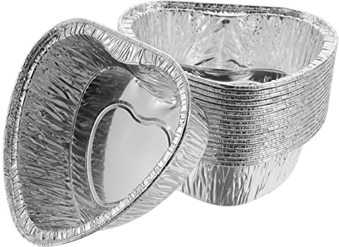 Alipis 100pièces Caissettes à Cupcakes Aluminium Recyclable Lot De Ramequins De Pudding Forme De Cœur Pour Événements Et