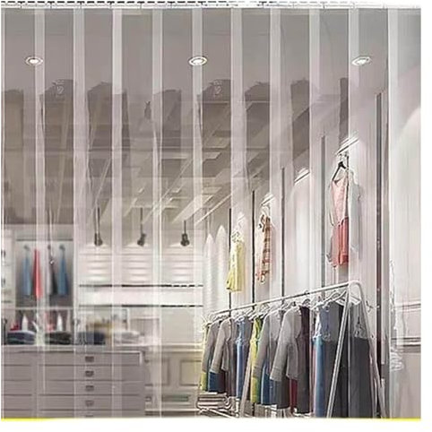 Türvorhang aus Kunststoff-Vinylstreifen, durchsichtige PVC-Vorhangrolle, transparenter und wasserdichter Streifenvorhang für Türen von Tierheimen und Lagern (135 x 290 cm)