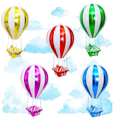 KOBOKO Globos de Aluminio para Cumpleaños, 5 Unidades, Decorativos Aerostáticos Multicolor, Globos de Helio, Regalo para Aire Caliente